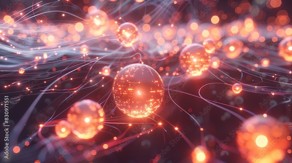 Abstract Glowing Spheres with Network Connections