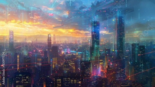 Futuristic Cyberpunk Cityscape at Sunset