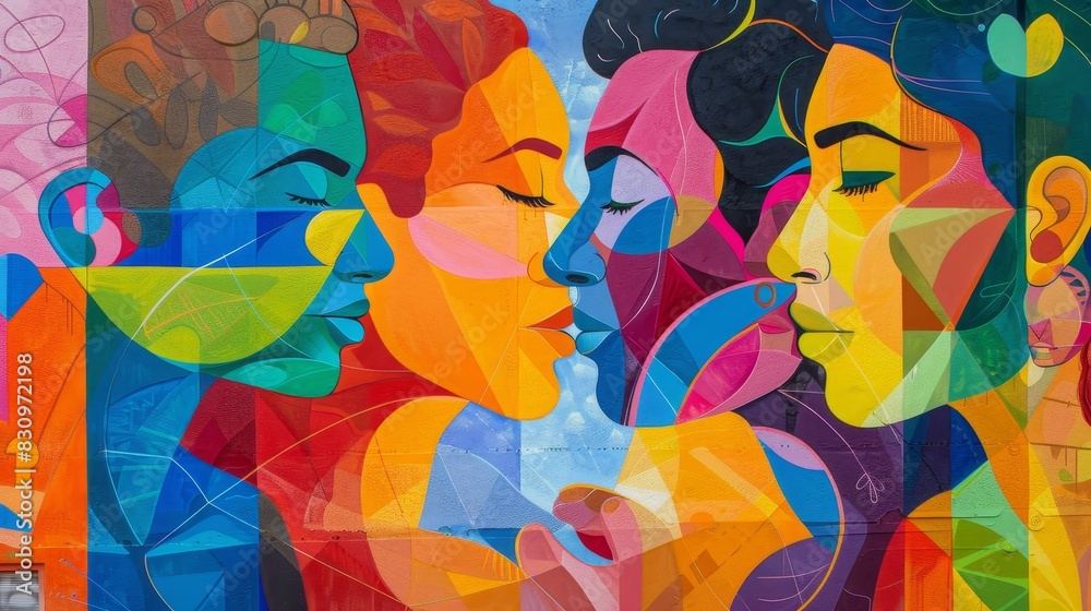 Abstract Mural of Women in Vibrant Colors