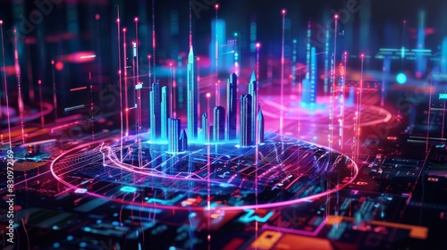 Futuristic Digital Cityscape with Neon Lights
