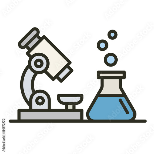 Laboratory icon. Microscope with chemistry test tube isolated icon. Vector illustration