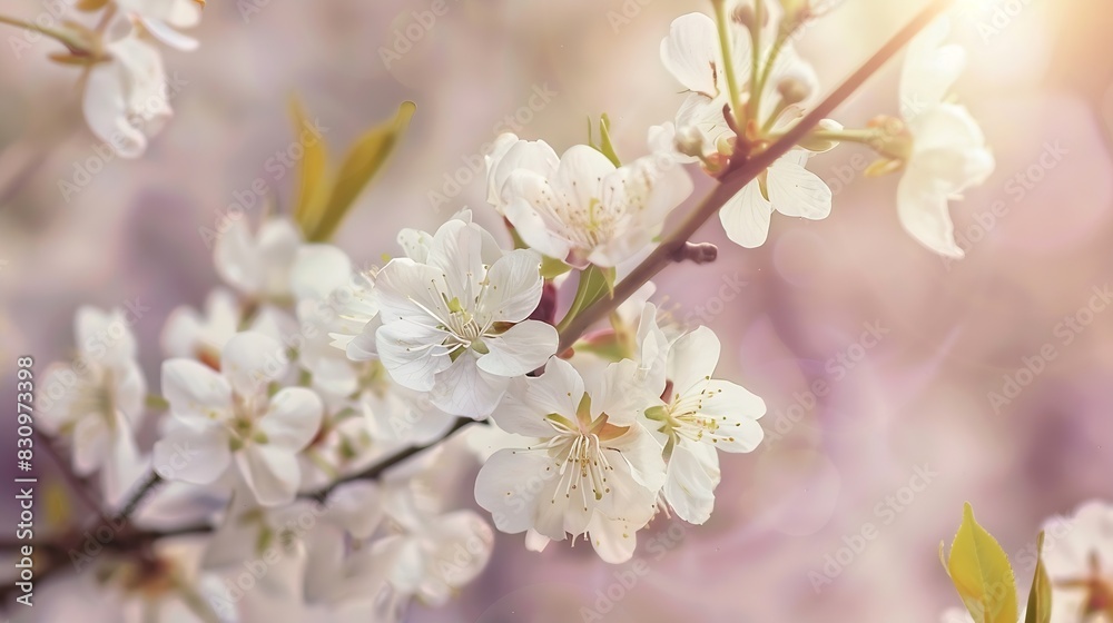 White beautiful flowers in the tree blooming in the early spring backgroung blured High quality photo : Generative AI White beautiful flowers in the tree blooming in the early spring backgroung blured High quality photo : Generative AI