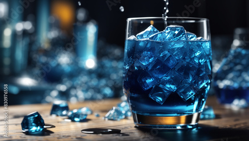 full of bright blue liquid and ice.