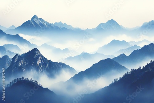 mountains in the fog