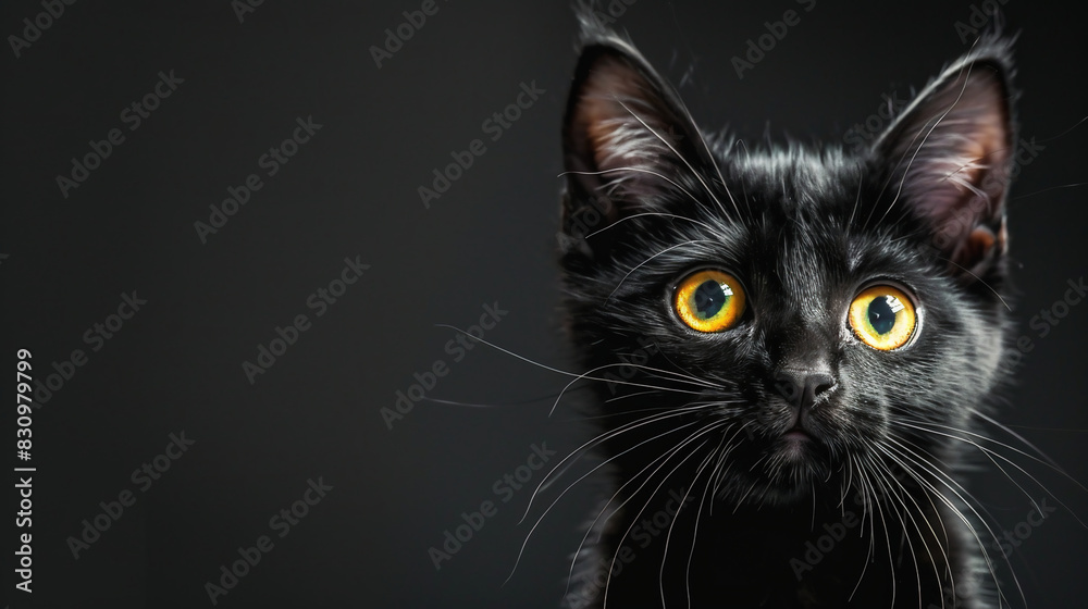 Close-up Portrait of Beautiful Black Cat with yellow Eyes Close-up Portrait of Beautiful Black Cat with yellow Eyes