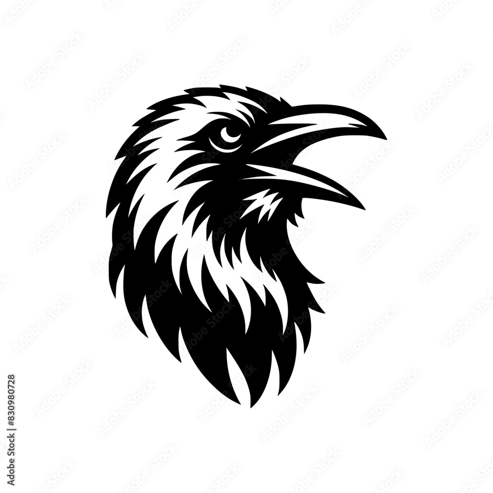 Vector logo of a raven head isolated on a white background. black and white illustration of a crow head for a tattoo. Vector logo of a raven head isolated on a white background. black and white illustration of a crow head for a tattoo.