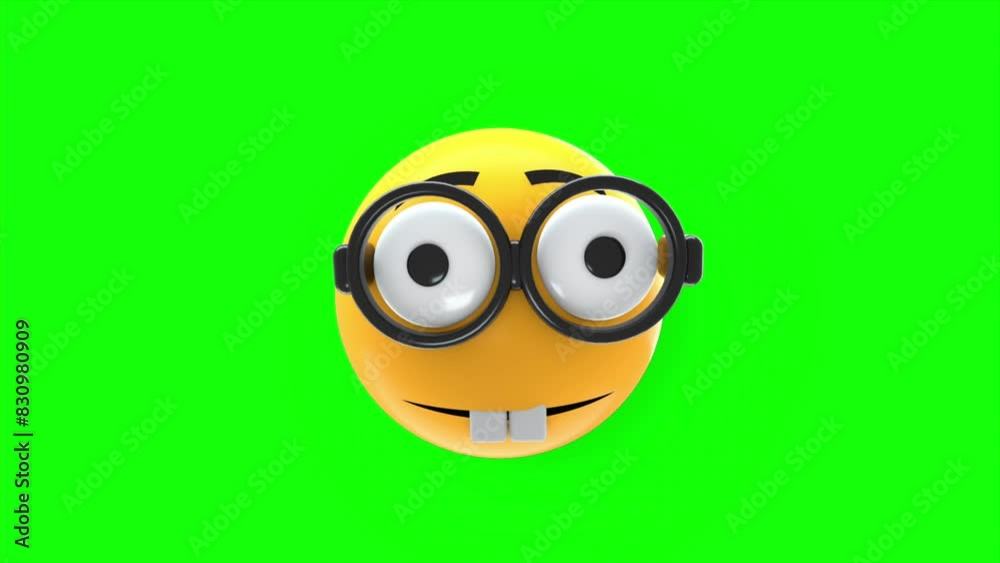 3D Emoji Animation with Nerd expression emoji Icon on green screen chroma key, 4K