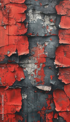 an red and gray painted wall, in the style of cracked, photobashing, dark, foreboding colors, realistic hyper-detail, fragmented, ironical, arkhyp kuindzhi photo
