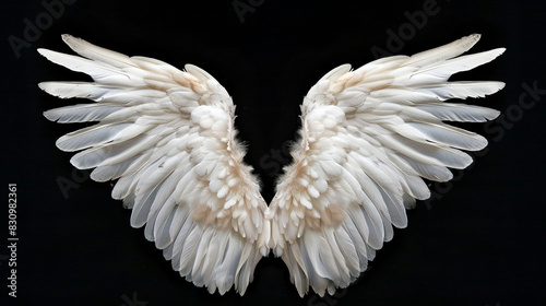 Angel wings isolated on the black background, white wings in black background © Samvel