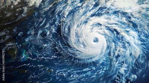 A breathtaking space view of a hurricane  capturing its swirling clouds and vast scale