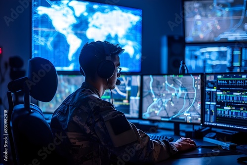 Military Command Center Monitoring Tactical and Drone Surveillance Data