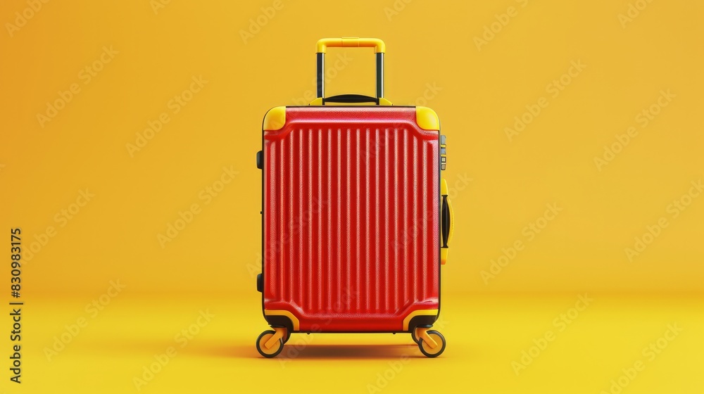 Red travel suitcase on a yellow background.
Red travel suitcase on a yellow background.