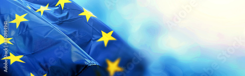 Close-up of the European Union flag. Banner featuring the EU flag. Room for Text.