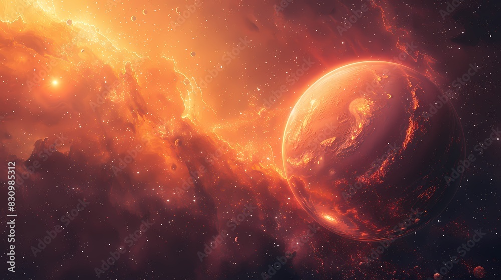 Obraz premium Digital technology orange pink future universe galaxy poster background