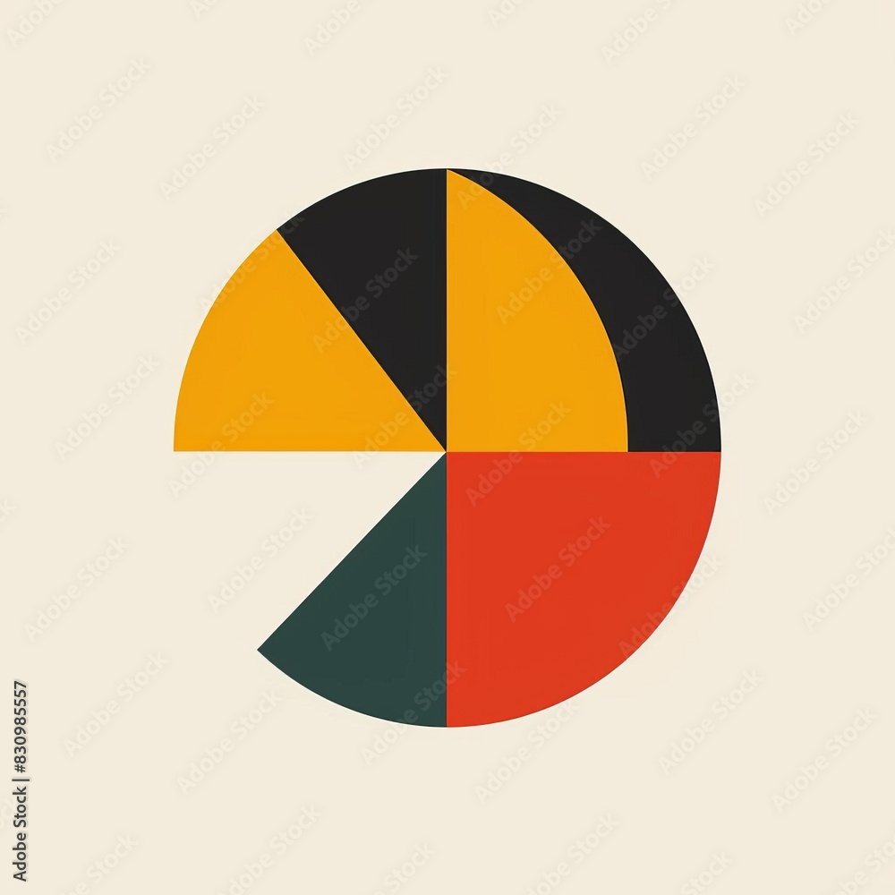 Fototapeta premium Abstract geometric circle design with yellow, red, black, and green segments.