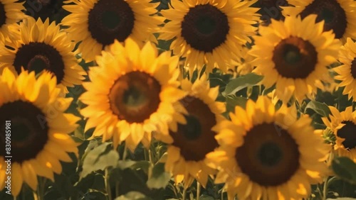 Explore a wide range of sunflower varieties, ranging from compact dwarf types to towering giants, each displaying their radiant and cheerful countenances photo