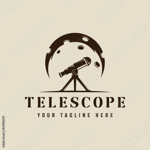 telescope and moon logo vintage vector illustration template icon graphic design. aerospace sign or symbol for astronomy concept with retro style