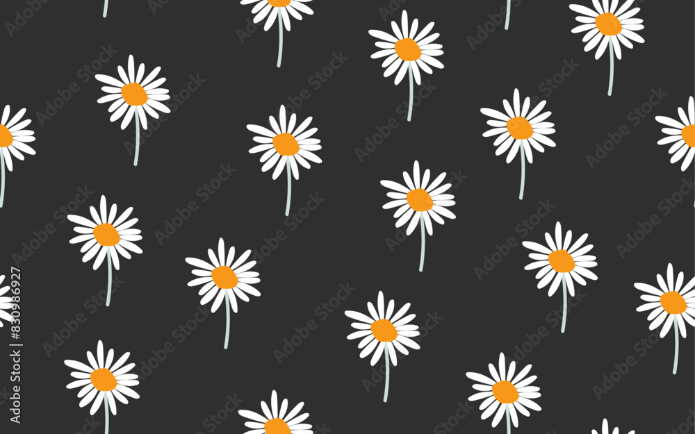 Floral daisy flower seamless pattern textile fabric paper print vector background texture ornamental decorative design