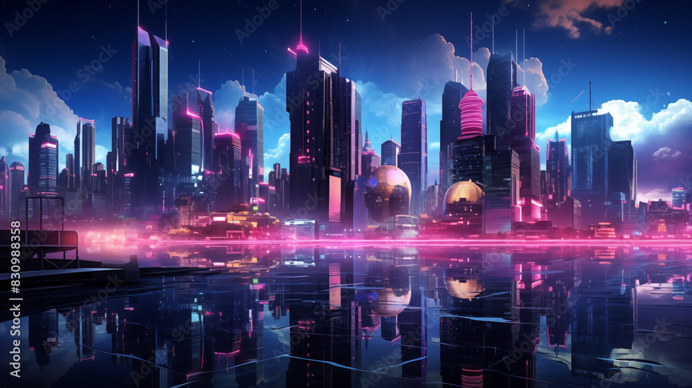 A futuristic city with fantastic neon lights. A futuristic city with fantastic neon lights.