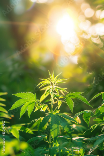 Wild agricultural hemp grows in the countryside