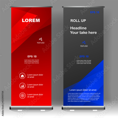 Roll up banner stand template design, for brochure, flyer, infographics. modern advertising. vector illustration	