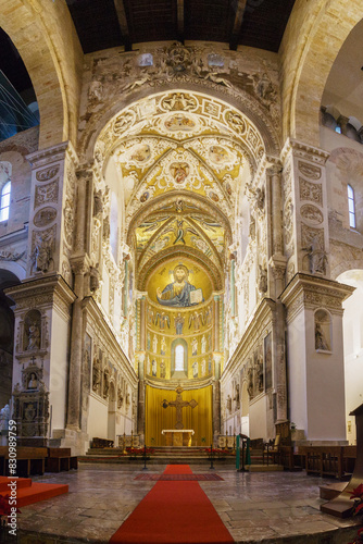 Interior of the Cathedral-Basilica of Cefalu Duomo di Cefalu, Cefalu, Sicily, Italy. photo