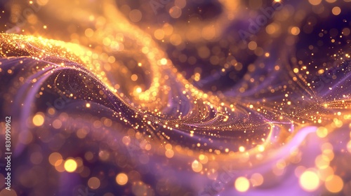Enchanting Golden Lights and Glittering Particles in a Soft Purple Nebula