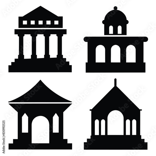 Set of Atrium hall vector icon black vector on white background