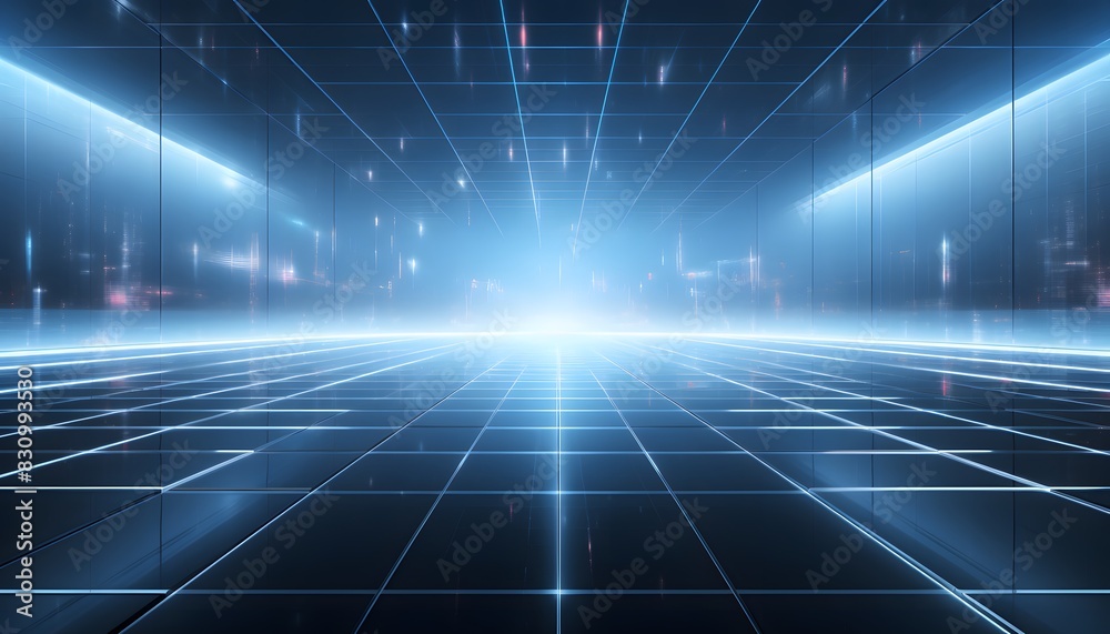 Elegant futuristic light and reflection with grid line background