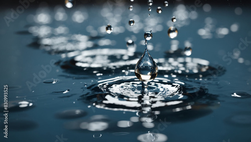 A drop of water is suspended in mid-