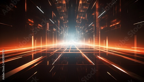 Elegant futuristic light and reflection with grid line background photo
