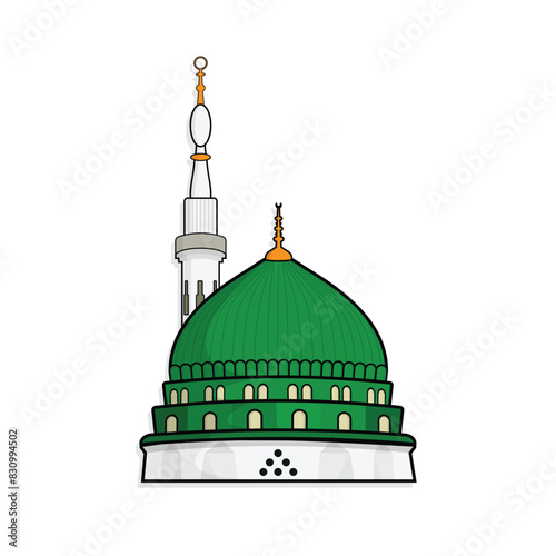 Madinah masjid al nabawi mosque or minaret and green dome in saudi arabia vector illustration