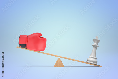 Slika na platnu Chess king outweighed by a boxing glove scale