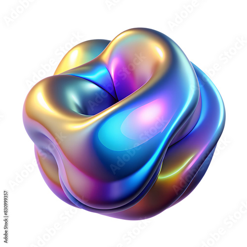 Fluid abstract metallic holographic shape isolated from background. Brutalist style, Liquid object. Retro futurism style. Trendy design elements, collage. Surreal. Chrome Y2K melted, mercury swirls 3d