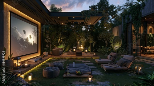 Outdoor Cinema with Large Screen and Garden Seating  