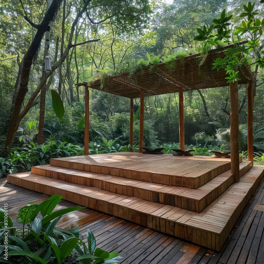 Outdoor Yoga Space with Platform Surrounded by Greenery

