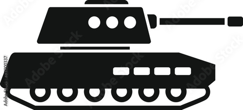 Black vector silhouette of a military tank, isolated on a white background, suitable for various designs