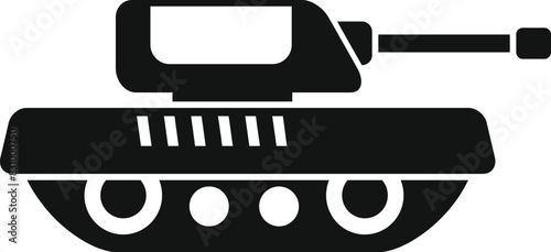 Simplified black and white tank silhouette icon in vector graphic design for military vehicle symbol, battle army equipment, and artillery defense isolated on web and mobile app user interface