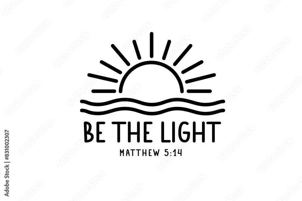 Be the light, Christian Bible quote. Matthew 5:14 typographic design for apparel, t-shirt or camp logo. Vector illoustration