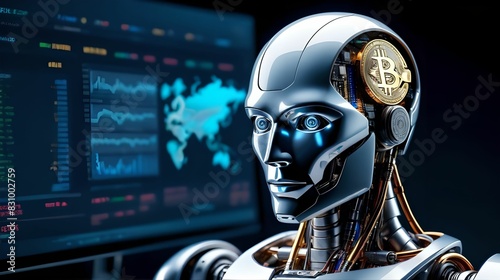 Robot and Bitcoin coin