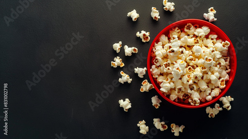 Bucket of popcorn movie night concept flatly top view copy space

