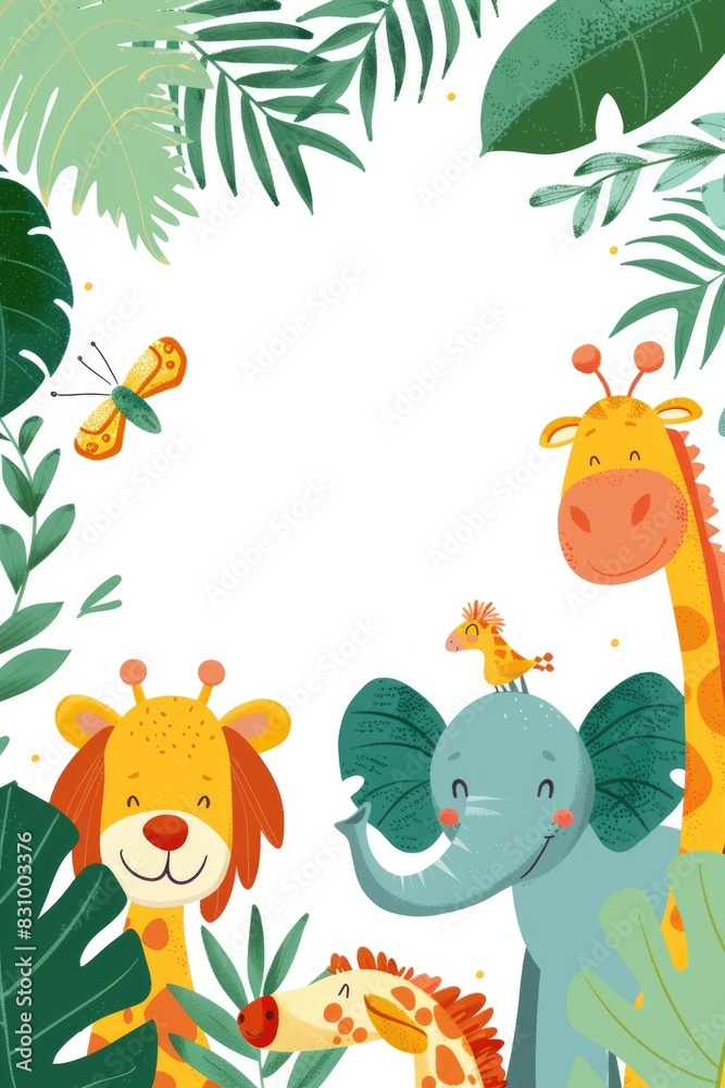Fototapeta Adorable Safari Animals Cartoon Illustration for Children's Decor