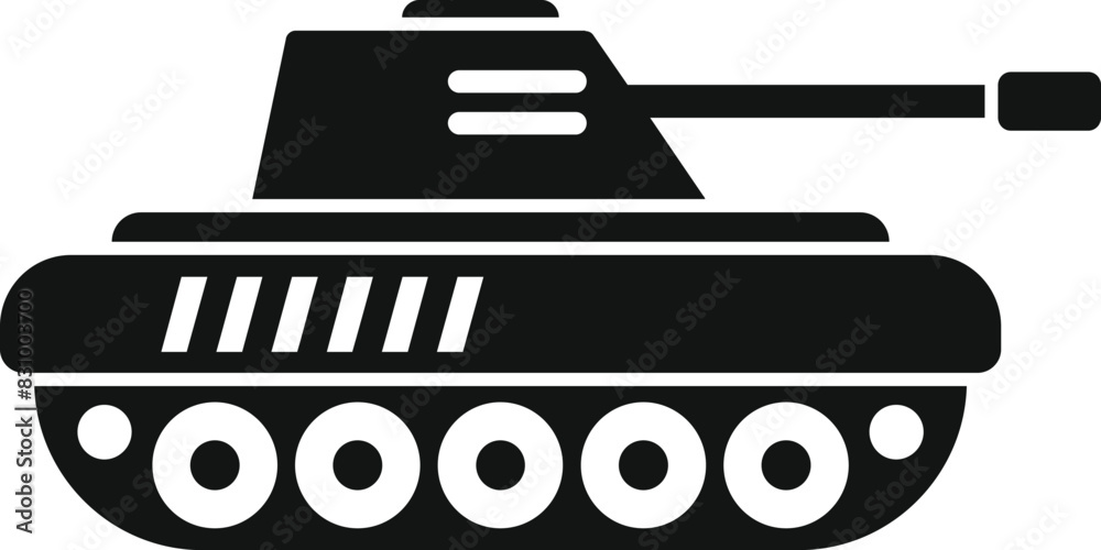 Military tank icon in vector silhouette design for army warfare and combat. Armored defense artillery symbol for web, mobile, app, and user interface. Black simple isolated object for graphic design Military tank icon in vector silhouette design for army warfare and combat. Armored defense artillery symbol for web, mobile, app, and user interface. Black simple isolated object for graphic design