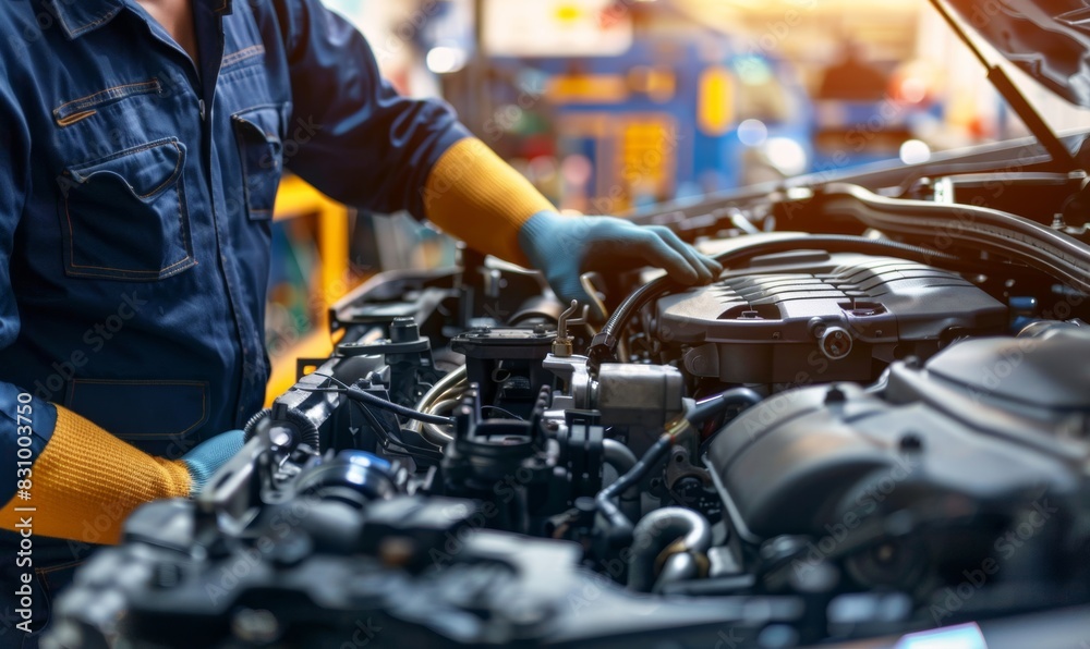 A professional skilled in maintaining or repairing a vehicle's engine. A professional skilled in maintaining or repairing a vehicle's engine.