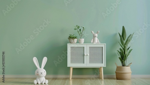 Mock Up Wall Art Frame in Soft Green Color for Baby Room photo