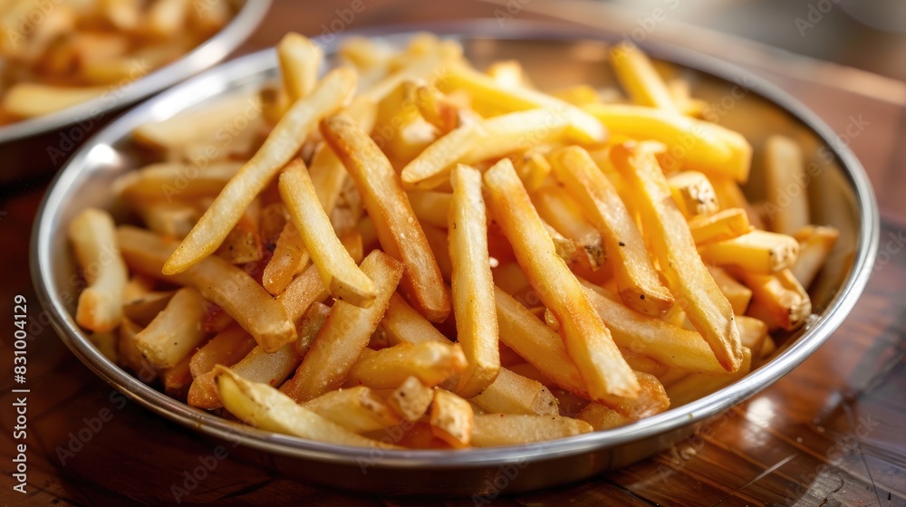 Glimpse of a metal platter of fries
