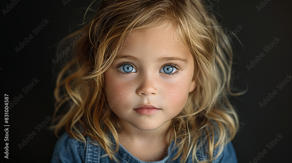 Professional studio photo portrait of a cute little girl, lovely kid with naive face, adorable baby, a child with a emotional expression, widescreen 16:9 Professional studio photo portrait of a cute little girl, lovely kid with naive face, adorable baby, a child with a emotional expression, widescreen 16:9
