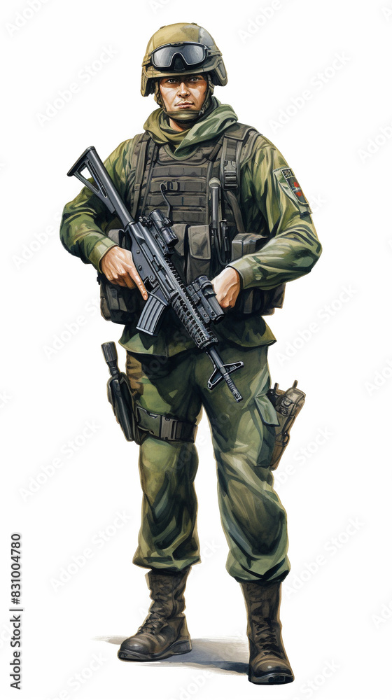 Full body image of soldier Boinas Verdes in army uniform