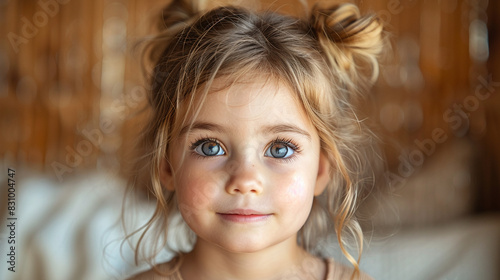 Professional studio photo portrait of a cute little girl, lovely kid with naive face, adorable baby, a child with a emotional expression, widescreen 16:9