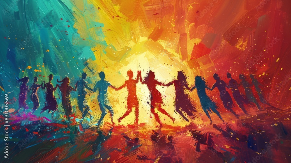 ภาพประกอบสต็อก Design a digital artwork of celebratory scenes ...